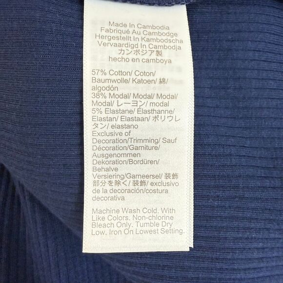 J.CREW Blanket Stitch Tank Top M Navy Blue Double Scoop Neck Ribbed NWT B8 - Picture 5 of 5